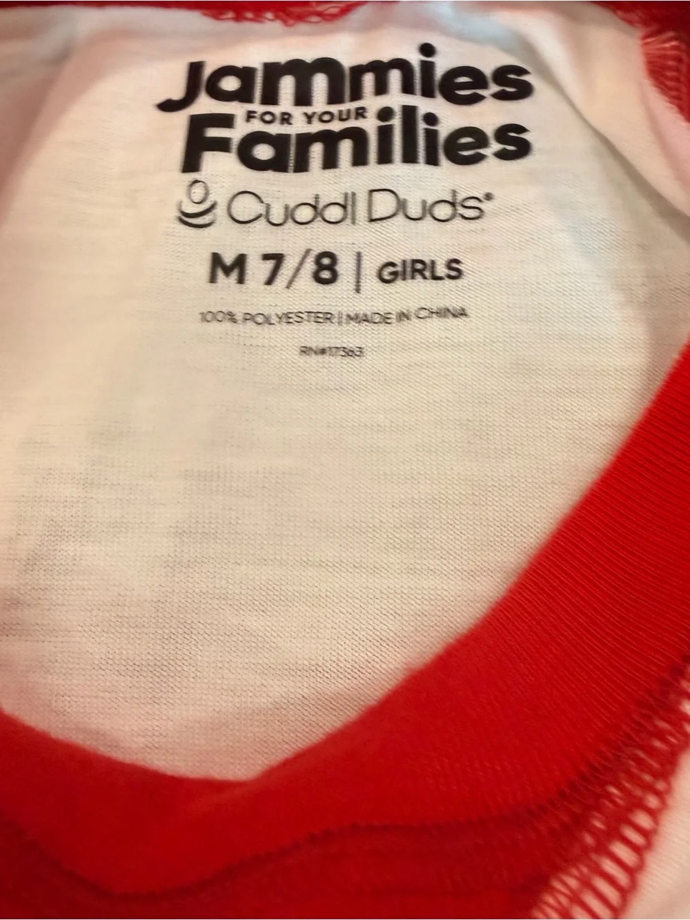 Jammies For Your Families Girls 7/8 Cute Bear Christmas Pajama Top NWT